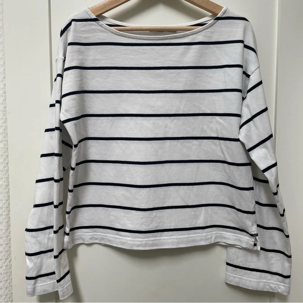 Faherty Shirt Women’s Size Small White Blue Rugby Striped Coastal 100% Cotton - Picture 1 of 6